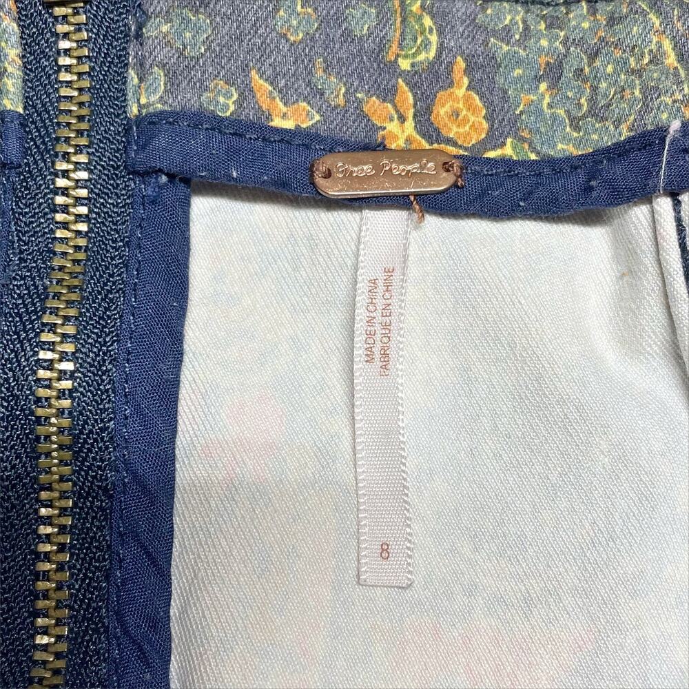 FREE PEOPLE Modern Femme Boho Paisley Stretch Denim Pencil Mini Skirt Size 8 - Picture 6 of 7